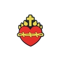 Religious Sacred Heart silicone pendant with red heart and yellow flame detail - Heart and Cross