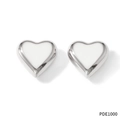 Minimalist silver stainless steel heart-shaped stud earrings in polished finish - Large Silver Style (PDE1000)