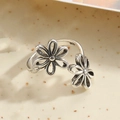 Anello aperto regolabile con doppia margherita in argento antico stile vintage chic - Anello Aperto Doppia Margherita