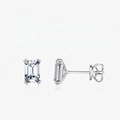 Elegant s925 silver stud earrings with emerald cut cubic zirconia in four-prong setting - S925 Sterling Silver (RHE1687)
