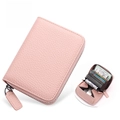 Pink leather RFID-blocking accordion card holder wallet with zipper and multiple slots - JP-6003 Style / Light Pink