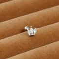 Silver stainless steel crown stud earring with marquise cut cubic zirconia gems - Crown