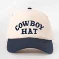 Two-tone beige and navy baseball cap with Cowboy Hat 3D embroidery and adjustable fit - One Size / Beige and Navy