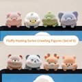 Fuzzy Healing Series Set of 8 animal desk ornaments with flocked velvet texture - Pig, Duck, Dinosaur, Elephant, Bear, Panda, Giraffe, And Shiba Inu