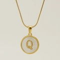 18K gold plated snake chain necklace featuring a white shell pendant with letter Q - Letter Q