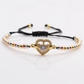 Adjustable copper bracelet with gold heart charm, cubic zirconia, and tri-color metal beads - Mixed Color Chain