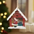Addobbo natalizio in legno a forma di casetta con Babbo Natale e corda in canapa - Babbo Natale