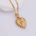 Elegant gold heart pendant necklace featuring an embossed letter P with hammer texture detail - P (With Chain)
