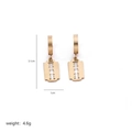 Detailed view of gold stainless steel razor blade pendant earrings with dimensions - Blade / Gold