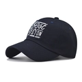 Navy blue cotton Boston baseball cap with white vintage embroidery and curved brim - Navy Blue