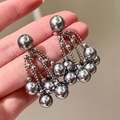 2512157 Grey Pearl Firework Tassel Earrings (s925 Silver Needle)