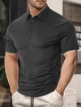 Detail der Knopfleiste und des Kragens bei einem schwarzen Herren-Poloshirt mit Struktur - S / Schwarz