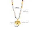 Titanium steel necklace with golden shell pendant and colorful natural stone beads - Polished Gold Shell Pendant Natural Stone Beaded Chain (P1862-Gold) / Gold/Multicolor