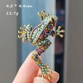 Detailed view of rhinestone frog brooch held in hand showing 4.5x4.4cm dimensions - Gold Base Colorful Full Rhinestone Frog