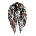 Macro view of paisley pattern detail on a silky fabric scarf with elegant sheen - 90x90cm / Gray Green (D9047)