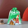 Green Christmas drawstring gift bag with Santa Claus and snowy house scene patterns - 23*30.5cm Green Christmas