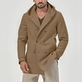 Detail van een kaki double-breasted trenchcoat met capuchon en gladde space-katoenstructuur - S / Khaki