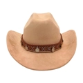 Western cowboy hat in beige felt featuring a brown woven band with silver coin charms - Camel