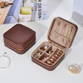 Brown leather travel jewelry organizer with golden zipper and multiple compartments - Zipper Style / Dark Brown