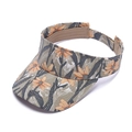 Detailaufnahme des atmungsaktiven Sonnenvisors aus Baumwolle mit orangem Blumendruck - Verstellbar / Dunkelkhaki