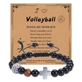 Detail of volleyball beaded bracelet with cross pendant on inspirational quote card - Cross Charm Volleyball Style (Volleyball Bracelet-3)