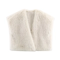Fashionable cream faux fur sleeveless vest for women with a minimalist collarless design - S / Off White