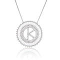 Silver round letter K pendant necklace with sparkling baguette-cut zirconia stones - Silver/Letter K