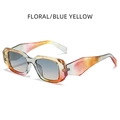 Retro square sunglasses in floral blue and yellow pattern with gradient light blue lenses - Floral Frame Blue Yellow Gradient Lens