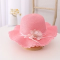 Pink girls straw hat with scalloped edge and large decorative 3D flower detail - Hat / Watermelon red