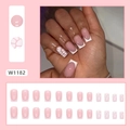 Square French press-on nails set with nude pink and white marble crackle design W1182 - White Crackle Pattern (W1182)