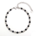 Adjustable stainless steel bead bracelet with alternating black and silver 4/10mm beads - 4mm / Black Silver