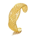 Close-up of gold hollow out filigree bangle with vintage geometric and floral carvings - Engraved Pattern 3-Square Geometric Flower