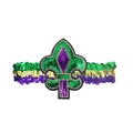 Green gold and purple Mardi Gras sequin headband with fleur-de-lis emblem - Mardi Gras Sequin Armband/Headband-Fleur-de-lis E