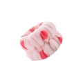 Pink plush wristband for spa and face washing with red heart patterns and soft texture - Snow Bud Red Dots