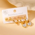 6-piece gold titanium steel earring set with heart charms and zircon studs - Heart Style Set (BJGE0369) / Gold