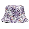 Fashionable purple dollar print bucket hat for outdoor summer sun protection - One Size / Purple Banknote
