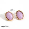 Detailed view of oval gold earrings with purple stone measuring 19.5mm and weighing 10.2g - Purple Style (TE60326-PP)