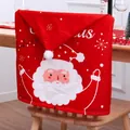 Christmas chair cover featuring Santa Claus pattern and white pompom on dining chair - 02/Bearded Santa Claus / Single Pack/50*60cm