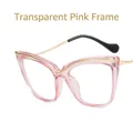 Retro cat-eye glasses frame in transparent pink with golden metal temples - Transparent Pink White Lens