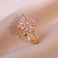 Pink zircon flower pendant necklace in gold titanium steel on soft fabric background - Petal Ring Style (J0219) / Pink