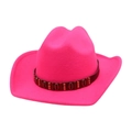 Fluorescent pink western cowboy hat with brown leather band and metallic studs decoration - One Size / Rose Red (Coffee Leather Belt)