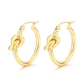 French vintage style C-shaped gold knot hoop earrings with a polished metallic finish - Style J Knot Design (KE110349-KFC)