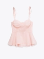 Top rosa peplum con spalline sottili e dettaglio plissettato sul petto su sfondo bianco - XS / Rosa