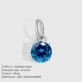 Silver stainless steel pendant featuring 6mm round December aquamarine blue gemstone - 6x6mm / Dec Lake Blue (Silver)