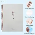 Minimalist A5 spiral notebook with gray floral cover, 8mm ruled pages and storage pocket - Creamy White Gold Stamped