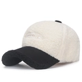 Contrast sheepskin texture baseball cap in cream and black with GOODBOY embroidery - Adjustable / White with Black Brim