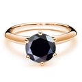Classic six-prong S925 sterling silver ring with rose gold finish and black round gemstone - Size 5 / 1 ct / Black