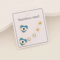 3-pair stainless steel earring set with blue devil eye hearts and zircon studs - Blue Eye Heart Style (8#)