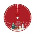Red Christmas tree skirt with snowmen and merry Christmas text decorations - 90CM Tree Skirt Red Gift Two Snowmen