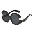 Occhiali da sole cat-eye geometrici neri con montatura larga e inserti in metallo oro - Nero